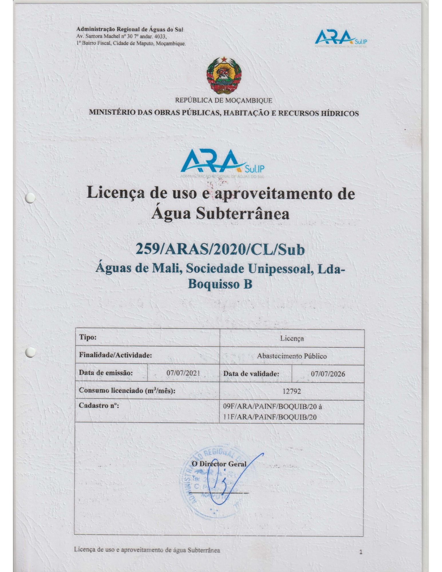 Licença de Uso e Aproveitamento de Água