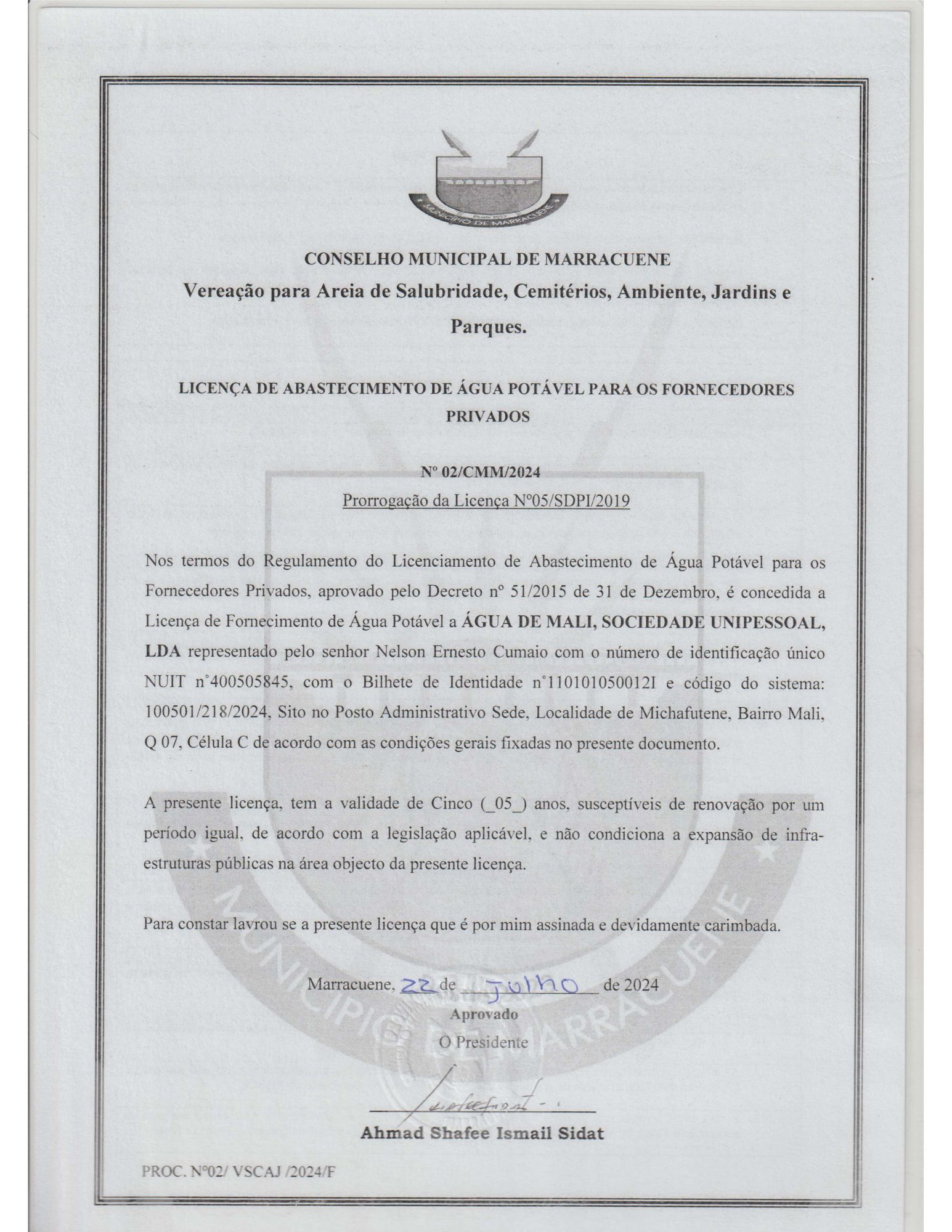 Licença do Conselho Municipal de Marracuene