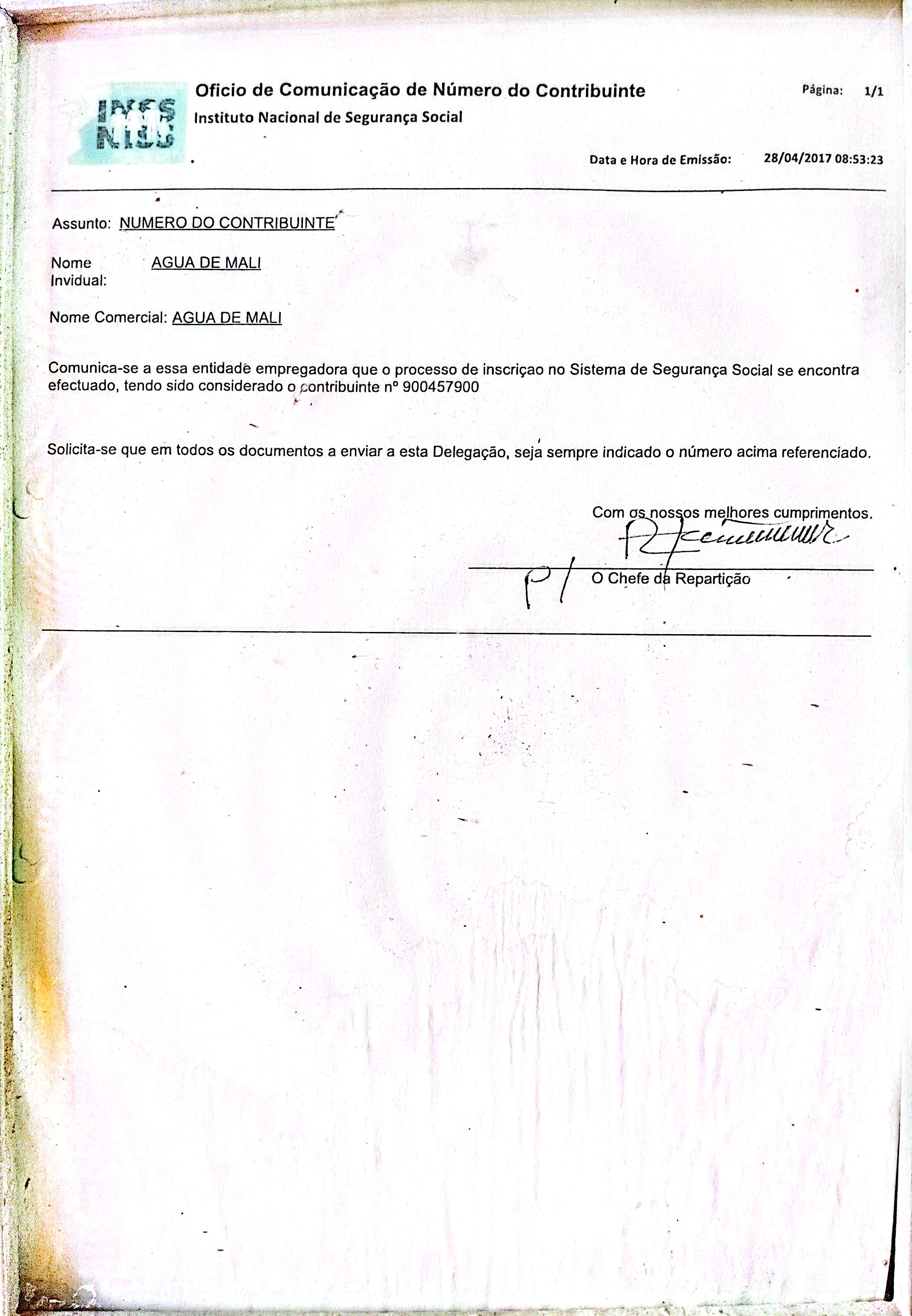 Ofício de Número do Contribuinte